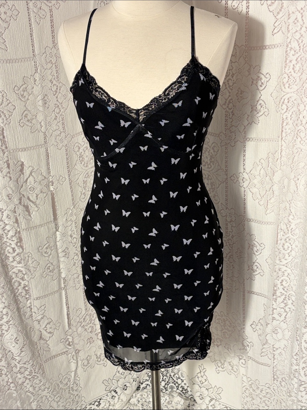 wild fable Black Mini Dress with White Butterfly Print